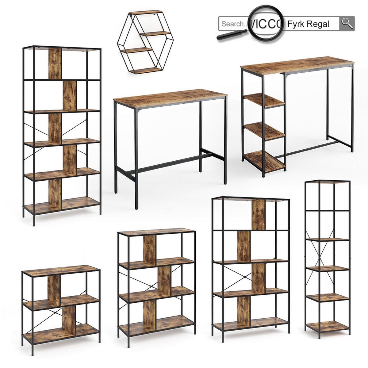 BARHOCKER 2ER SET Fyrk Eiche rustikal 32 x 78 cm 2 Teile - Wildeiche/Schwarz, Metall (32/78/28cm) - Vicco