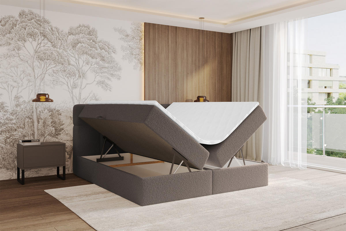 BOXBETT mit Matratze H4 - FAMA - 120x200 cm Braun Quelle - Braun, Holzwerkstoff (120/200cm) - ALTDECOR