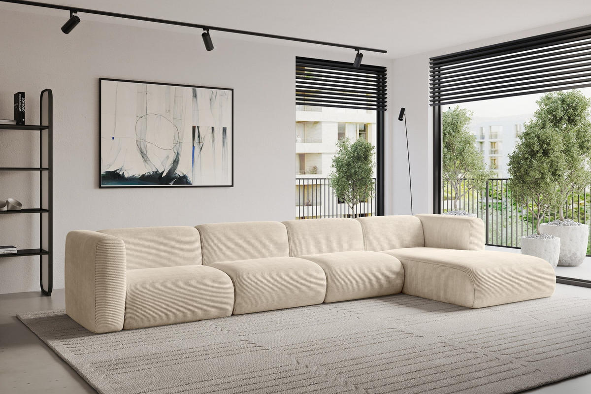 ECKSOFA Ottomane Rechts MIRA-L3 409x179x70 Beige Cord - Sandfarben/Beige, Holzwerkstoff/Kunststoff (409/179cm) - ALTDECOR