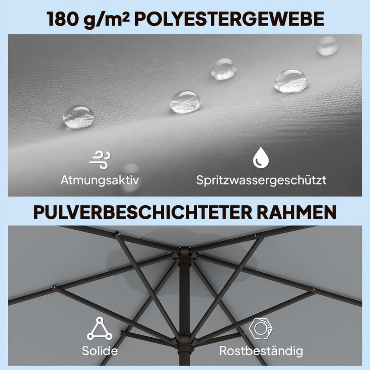 SONNENSCHIRM 295/295/240 cm Grau (Keine Basis) - Grau, Metall (295/295cm) - Oxeza