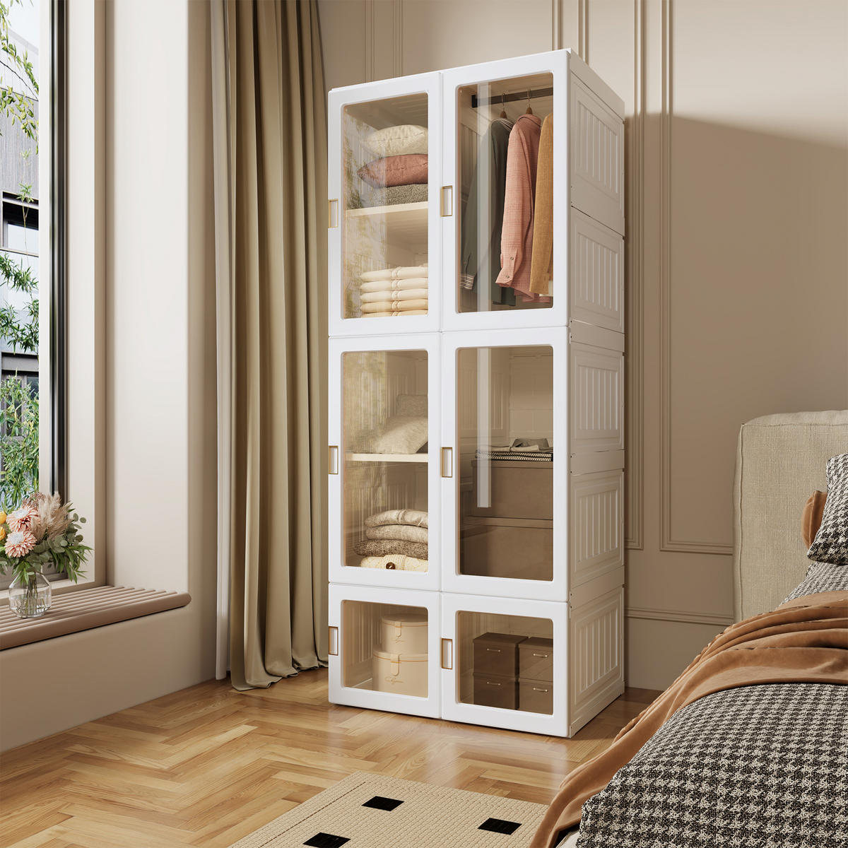 KLEIDERSCHRANK faltbar 50x170x69 cm Magnettüren weiß - Weiß, Holz (69/170/50cm) - LEBENLANG