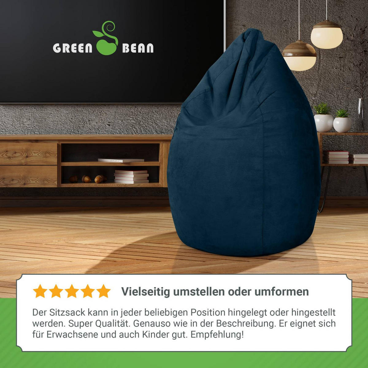 SITZSACK "Drop" 60x60x90cm - 220L - Dunkelblau, Textil (60/90/60cm) - Green Bean