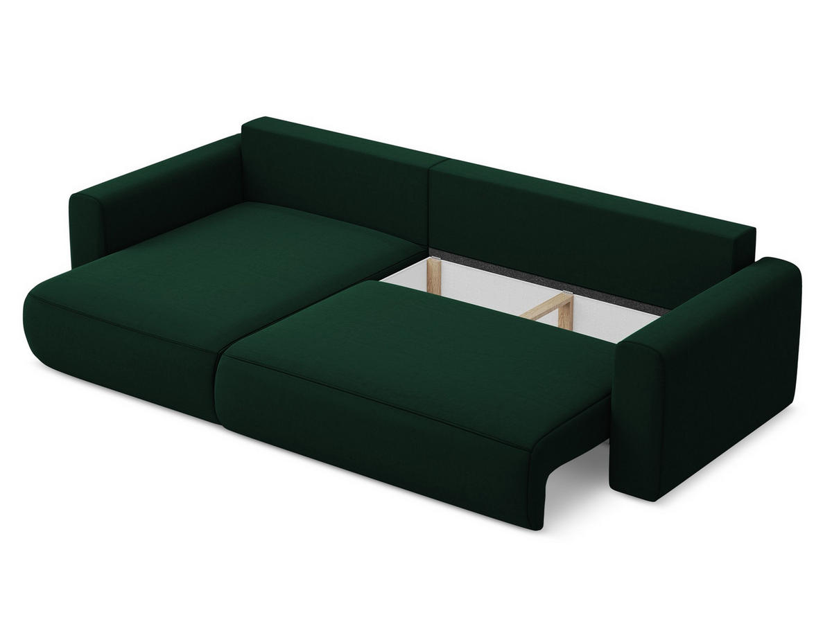 ECKSOFA mit Schlaffunktion Samt Stoff Grün - Dunkelgrün/Schwarz, Kunststoff/Textil (149/278cm) - Makamii