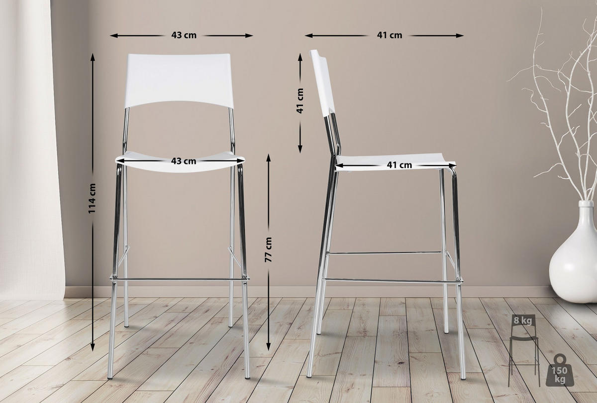BARHOCKER Metall weiß - Chromfarben/Weiß, Metall (43/114/41cm) - CLP