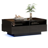 COUCHTISCH 90/55/35 cm schwarz mit 4 Schubladen und LED-Beleuchtung - Schwarz, Holzwerkstoff (90/55/35cm) - OKWISH