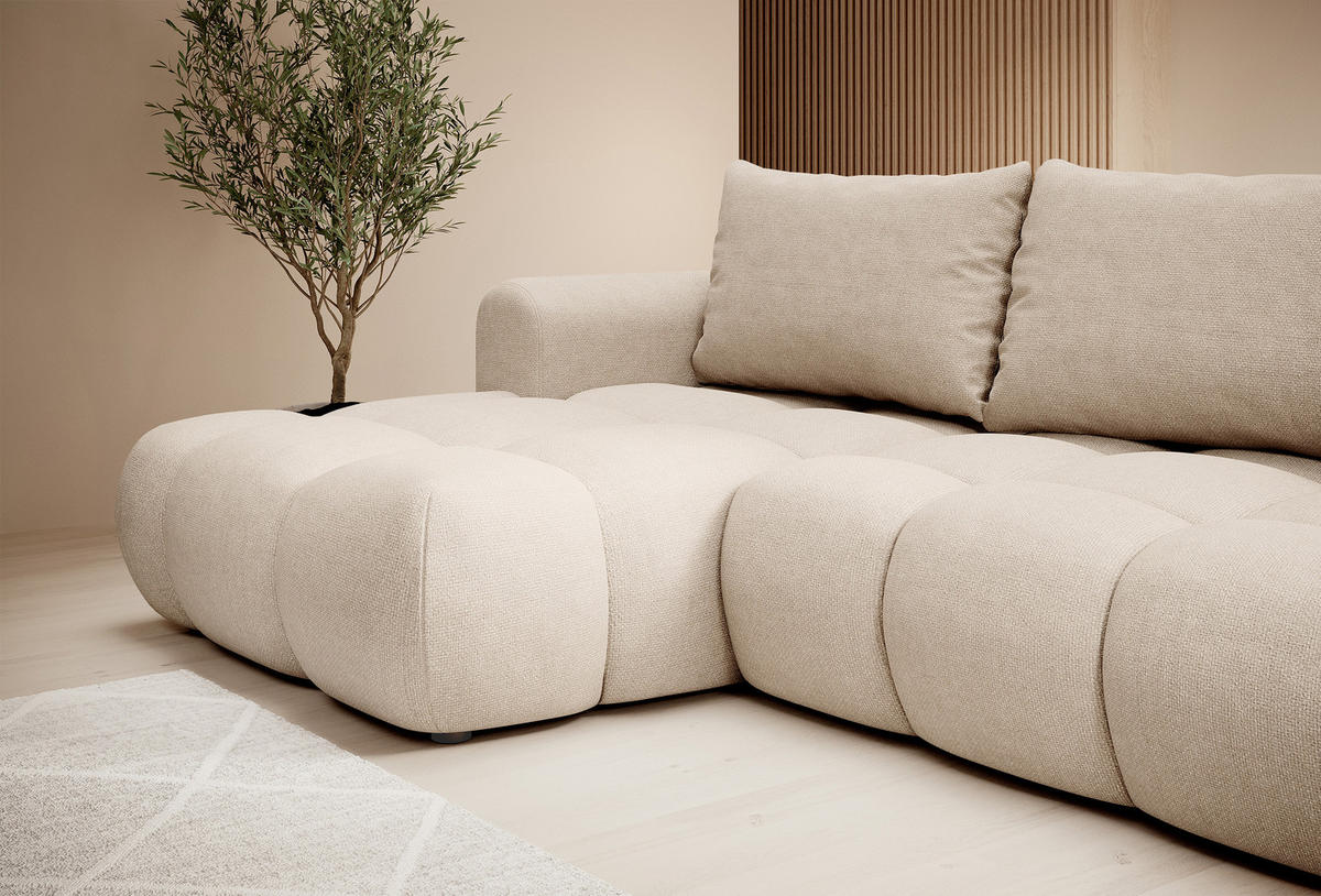 ECKSOFA Ombo Beige Chenille 280 cm - Beige/Schwarz, Kunststoff/Textil (284/167cm) - Selsey