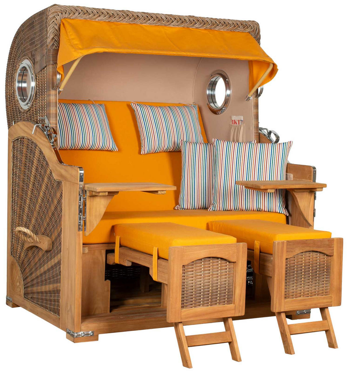 STRANDKORB XXL Düne Grande Teak Banana - Gelb/Braun, Metall (142/170/95cm) - Mr. Deko