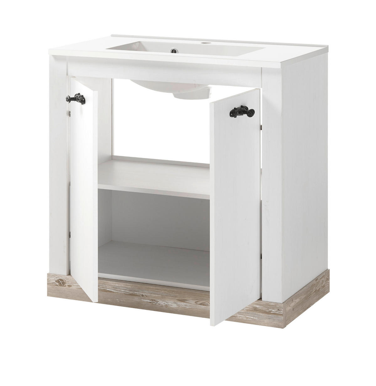 BADKOMBINATION Pinie weiß, Oslo Pinie, Landhaus Badmöbel Set 4-tlg. MIT Waschbecken 143 x 200 cm - Dunkelgrau/Weiß, Holzwerkstoff/Metall (143/200/46cm) - Furn.Design