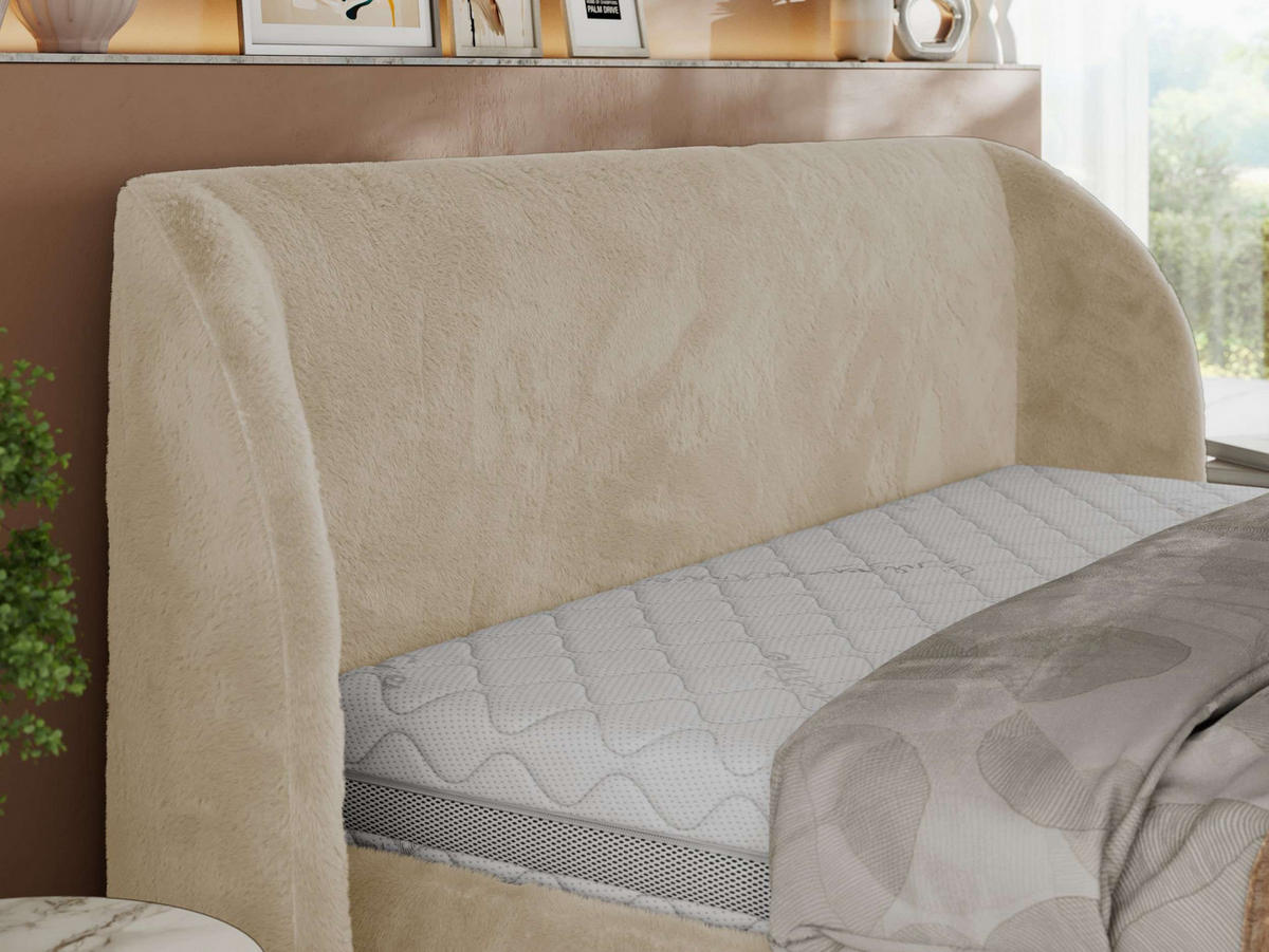 POLSTERBETT CAELA CLASSIC 180/200 - Creme Plüsch - Multipocket-Matratze - Creme, Textil (180/200cm) - MKS