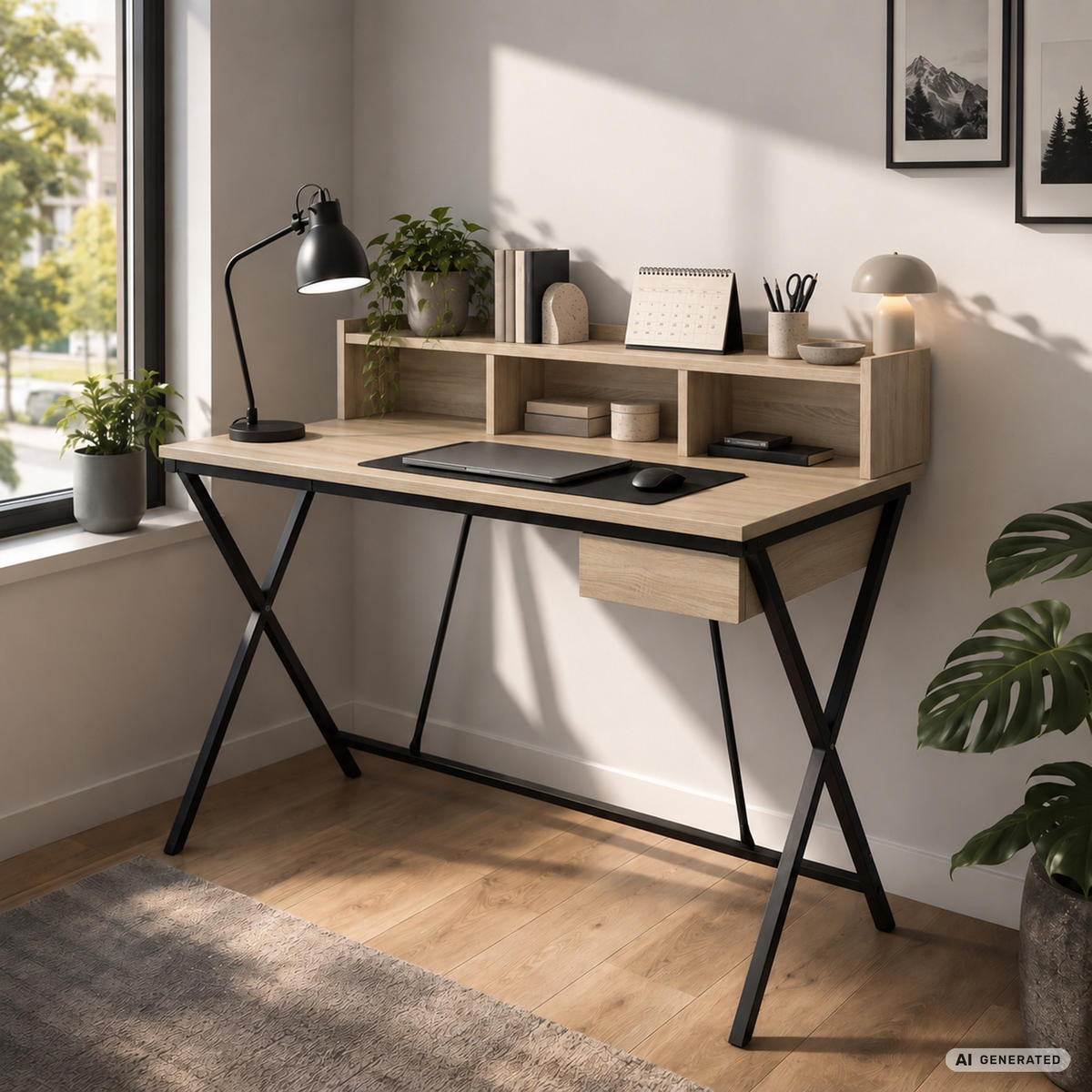 SCHREIBTISCH FLEXO 100 cm Eiche Sonoma - Schwarz/Sonoma Eiche, Holzwerkstoff (100/50/89.5cm) - Akord