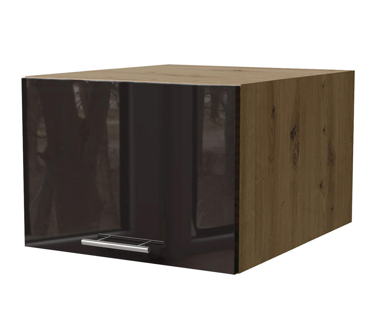 Feldmann-Wohnen Aufsatzschrank Schwarz Hochglanz, Eiche Artisan 50x36x59 cm