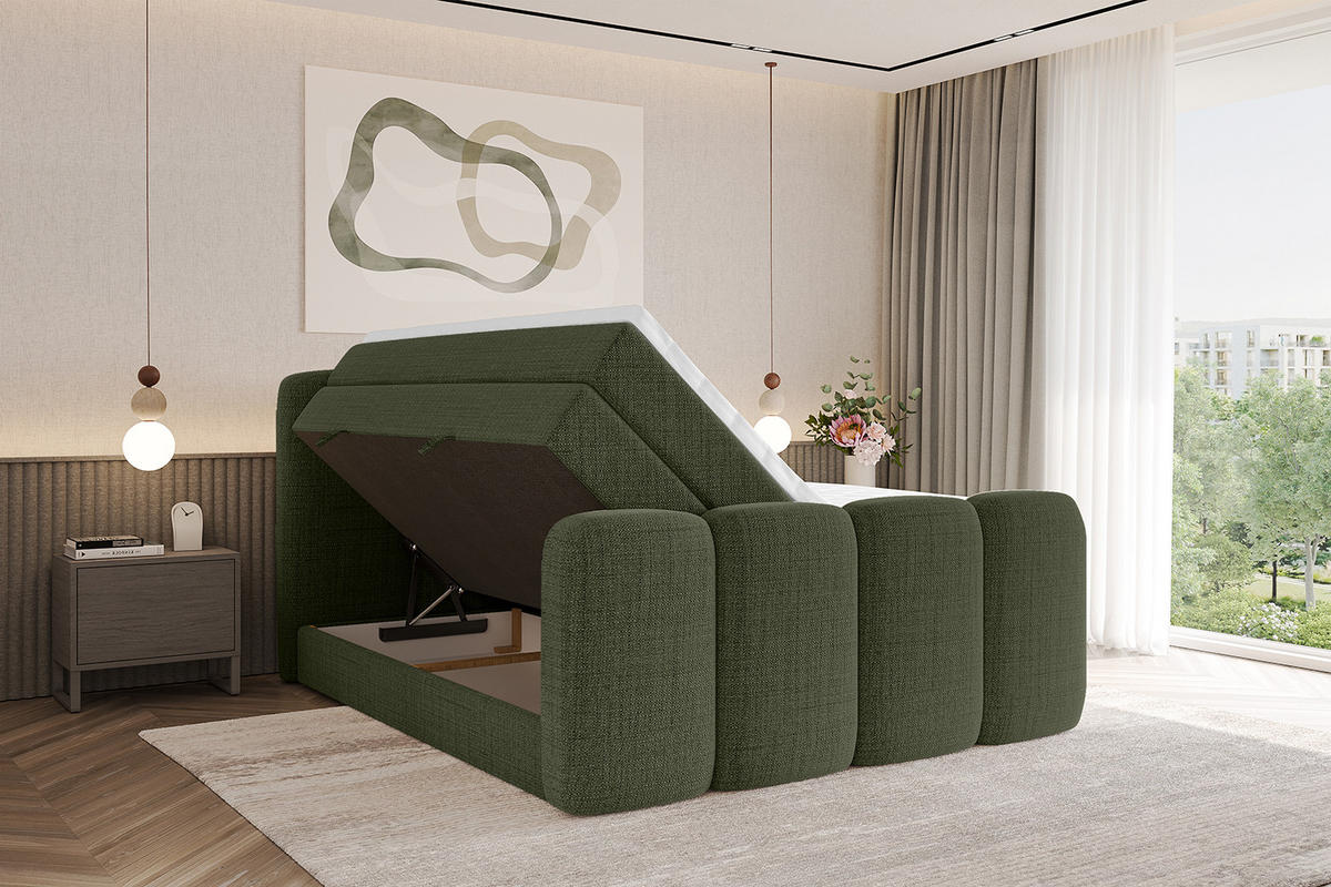 BOXBETT mit Matratze H3|H4 und Lattenrost - NINA-Z KING - 200x200 cm - Grün - Grün, Holzwerkstoff (200/200cm)