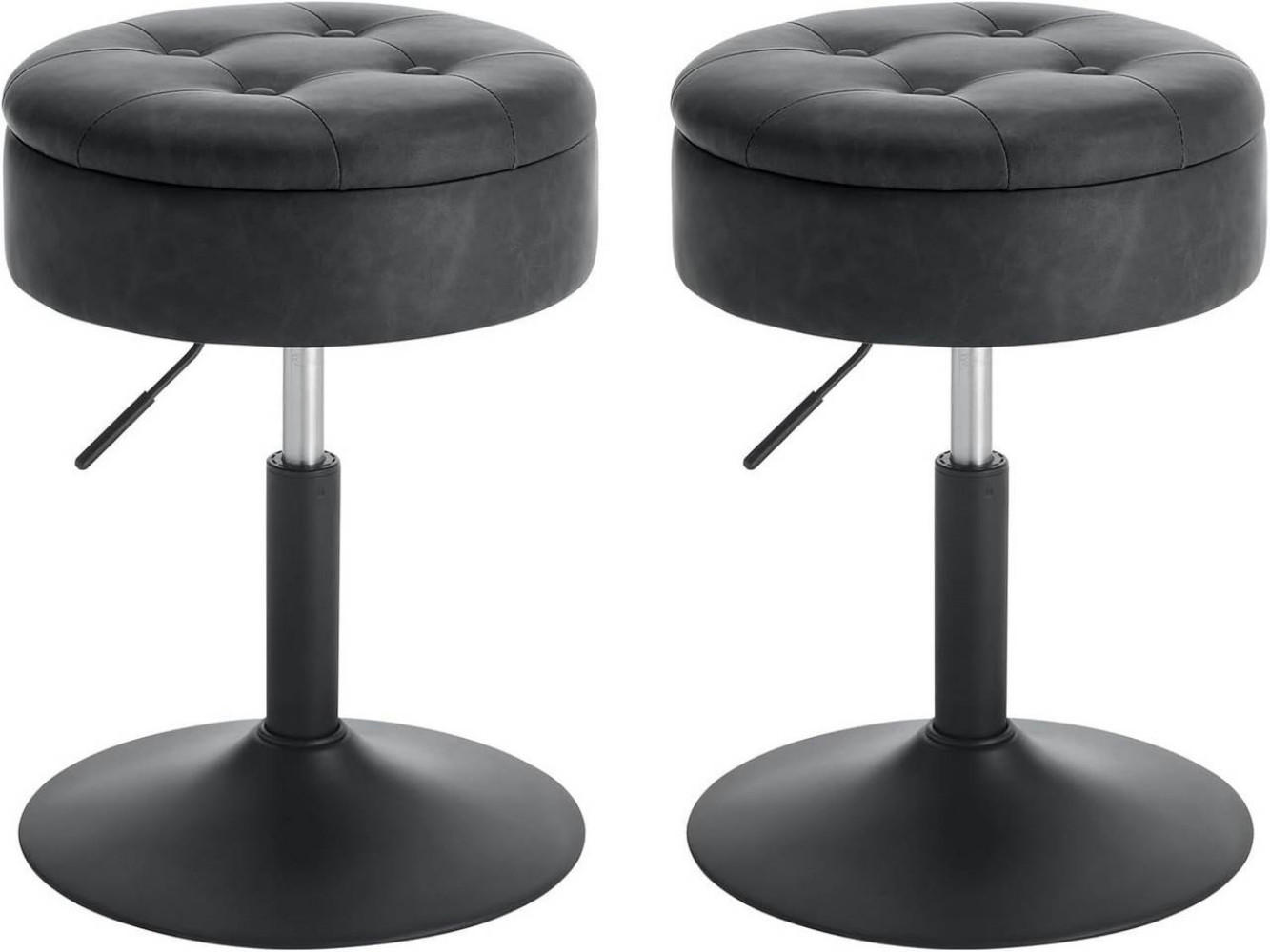 SITZHOCKER 2er Set, mit Stauraum, Kunstleder, Anthrazit - Anthrazit/Schwarz, Textil/Metall (38.5/50/38.5cm) - Woltu