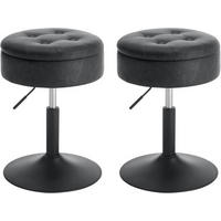 SITZHOCKER 2er Set, mit Stauraum, Kunstleder, Anthrazit - Anthrazit/Schwarz, Textil/Metall (38.5/50/38.5cm) - Woltu