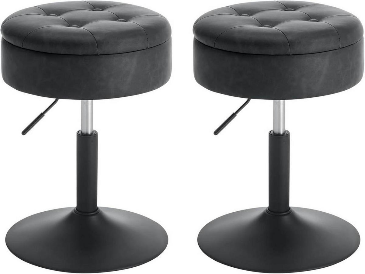 SITZHOCKER 2er Set, mit Stauraum, Kunstleder, Anthrazit - Anthrazit/Schwarz, Textil/Metall (38.5/50/38.5cm) - Woltu