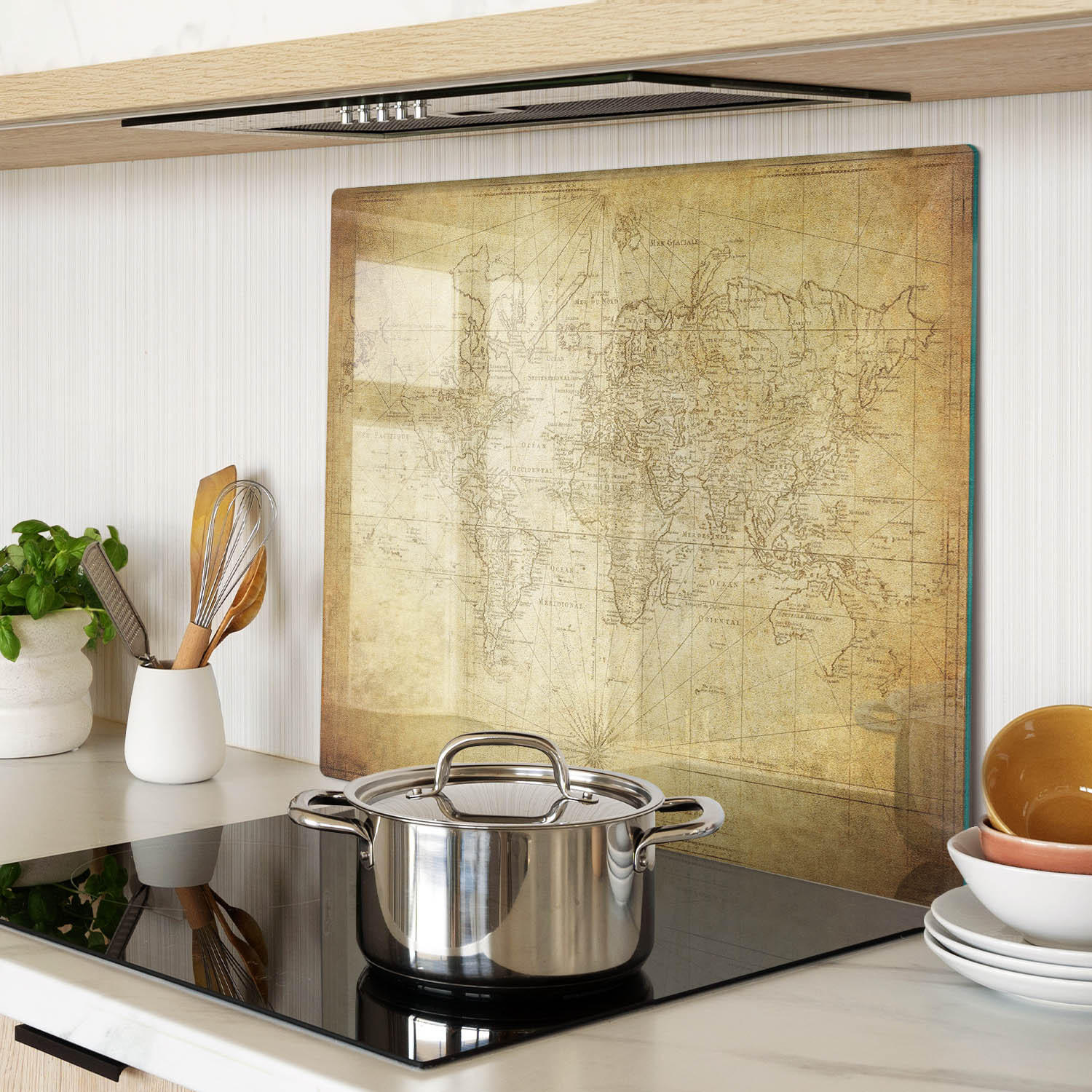 GLASPLATTE 60x52 cm Alte Weltkarte - Beige, Glas (60/0.4/52cm) - TULUP