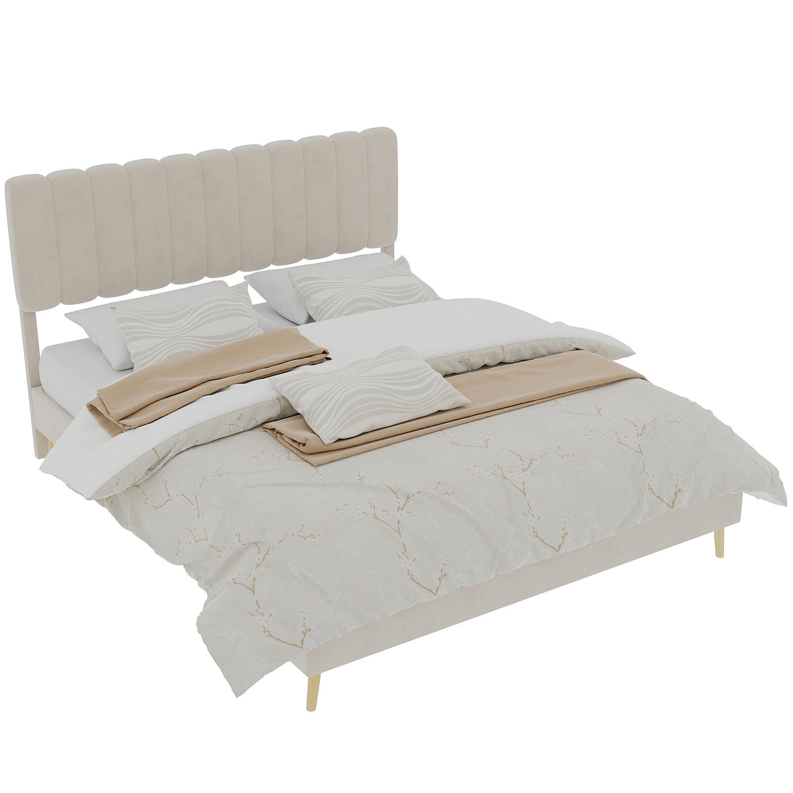 POLSTERBETT 160/200 cm in Beige Samt - Beige, Holzwerkstoff/Textil (160/200cm) - WISHDOR