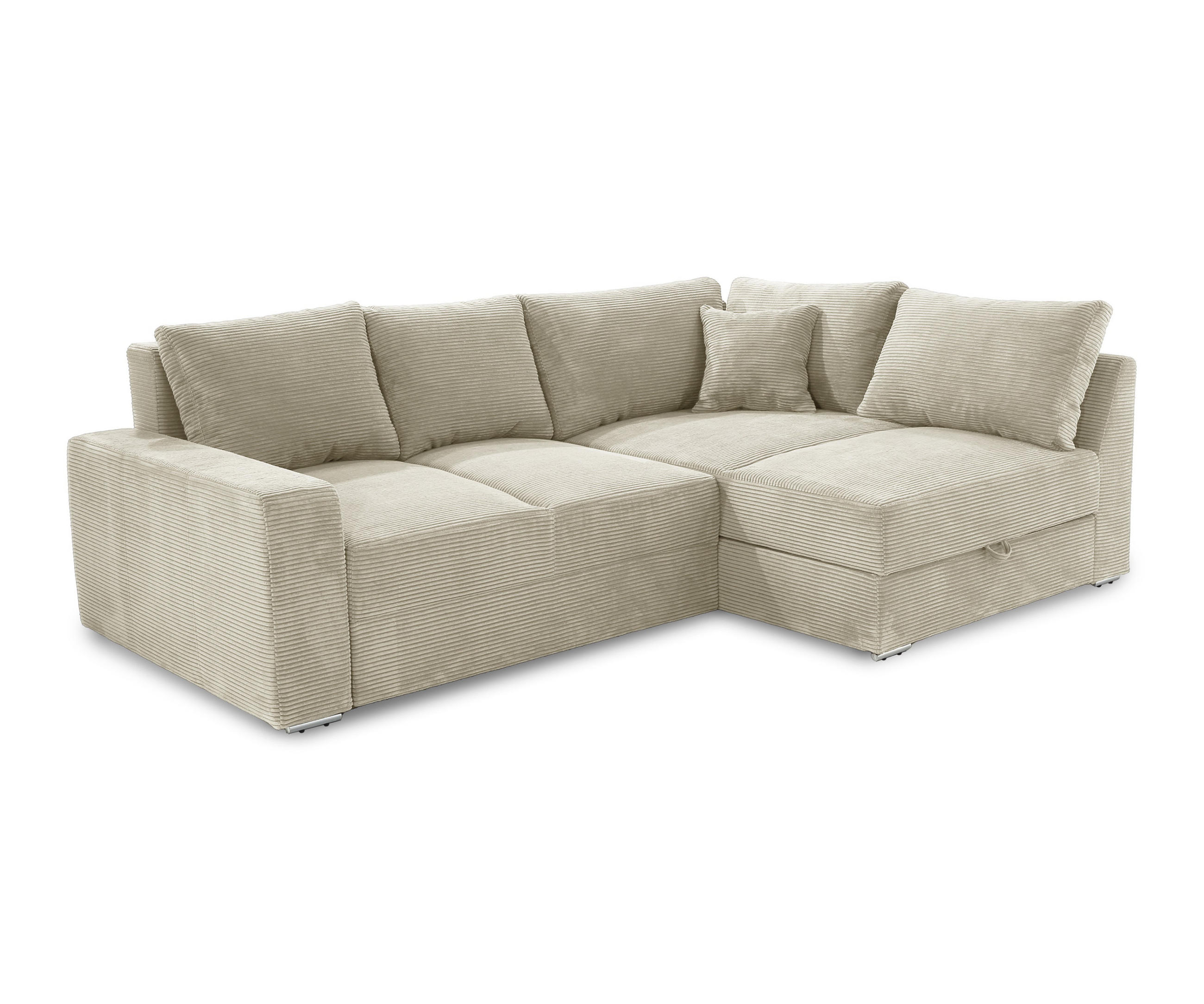 luma-home ROHOVÁ POHOVKA – PRO DLOUHODOBÉ SPÁNÍ: Boxspring, pružinová matrace, topper, úložný prostor, 260 × 181 × 88 cm (Š×H×V), manšestr béžovo-šedý