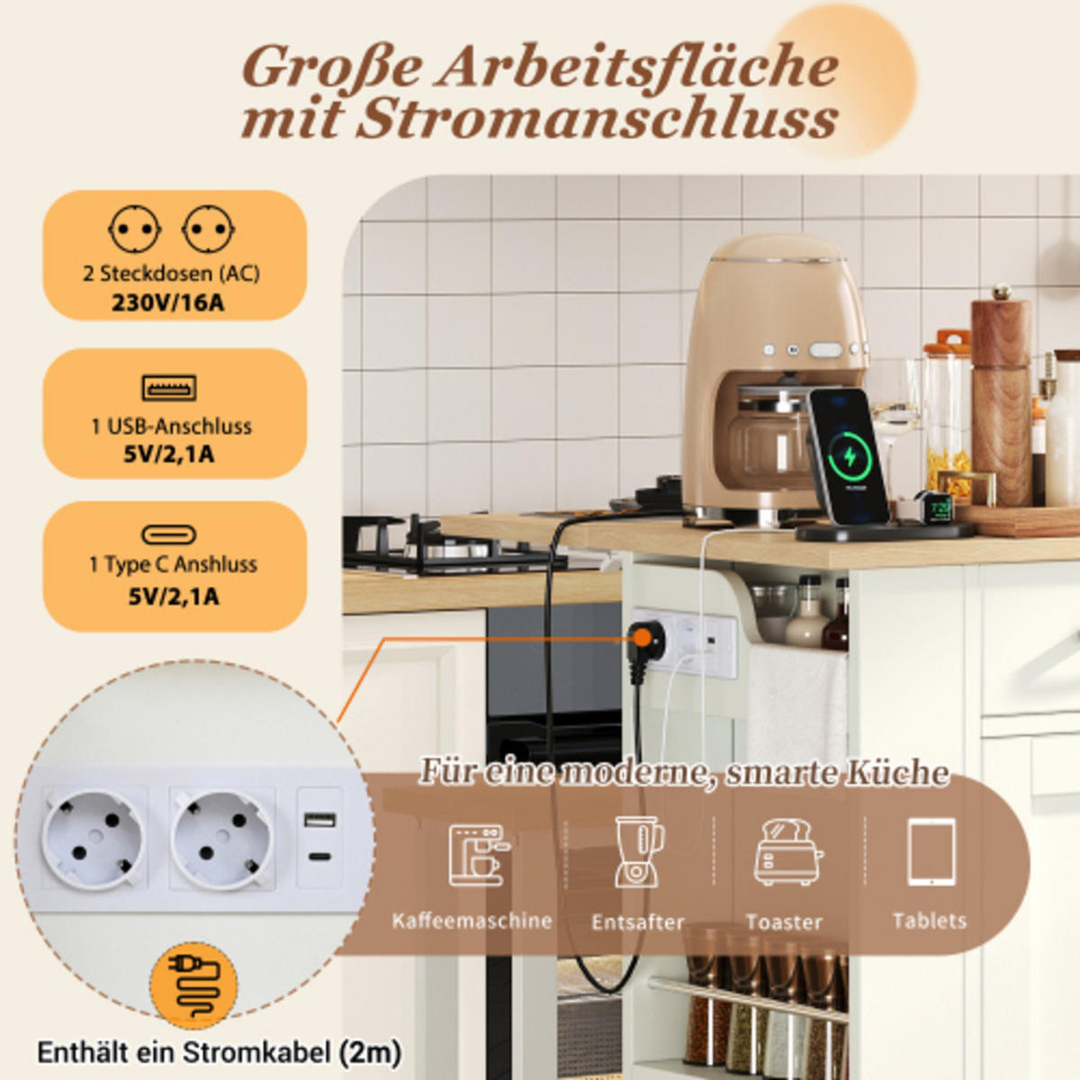 KÜCHENINSEL mit klappbarer Arbeitsplatte weiß 120×45-75×96 cm aus Spanplatte - Weiß, Holzwerkstoff (120/96/75cm) - Luhomfu