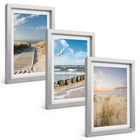 BILDER SET 3er Set - 20x30 cm Silberner Rahmen - Strand, Sand, Wellen, Himmel, Vögel - Silberfarben, Kunststoff (20/30cm) - TULUP