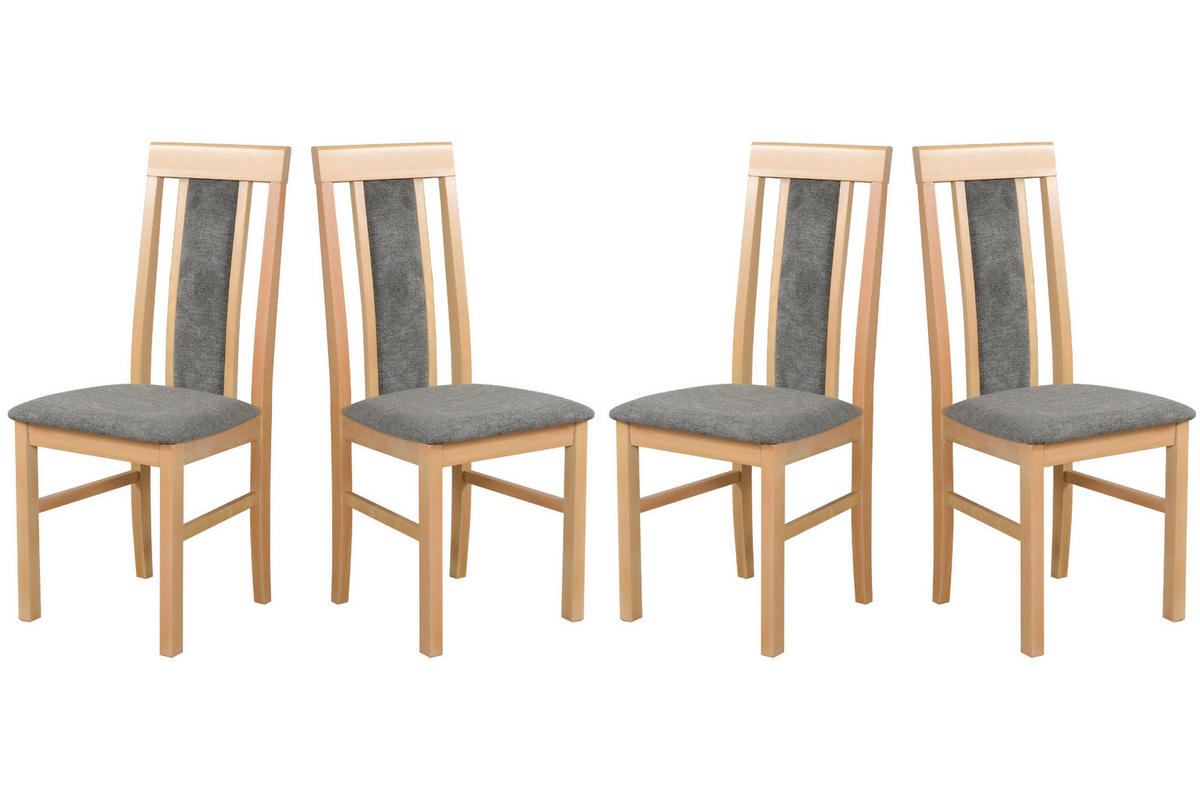 ESSZIMMERSTUHL- Set 4x "Nilo 2", grandson, Aston 6 - Dunkelgrau/Birkefarben, Holz (43/94/40cm) - Leaf Design