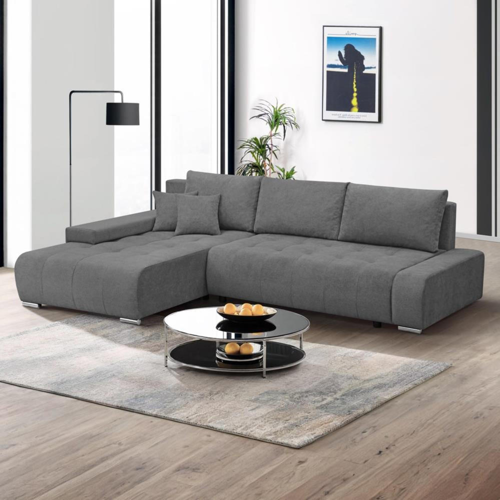 ECKSOFA Draco L dunkelgrau links - Chromfarben/Dunkelgrau, Textil/Metall (267/186cm) - Beautysofa