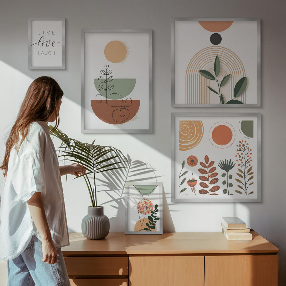 BILDER SET 5er Set - 50x50 cm & 20x30 cm & 40x60 cm Silberner Rahmen - Abstrakte Berglandschaften - Silberfarben, Kunststoff (40/60cm) - TULUP