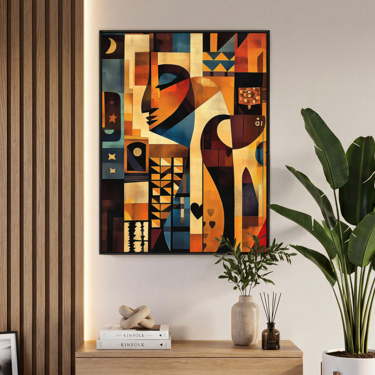 LEINWAND Bilder mit Rahmen - Figuren - Abstrakt - Symbole - 70x100 - Terracotta, Textil (70/100cm) - MuchoWow