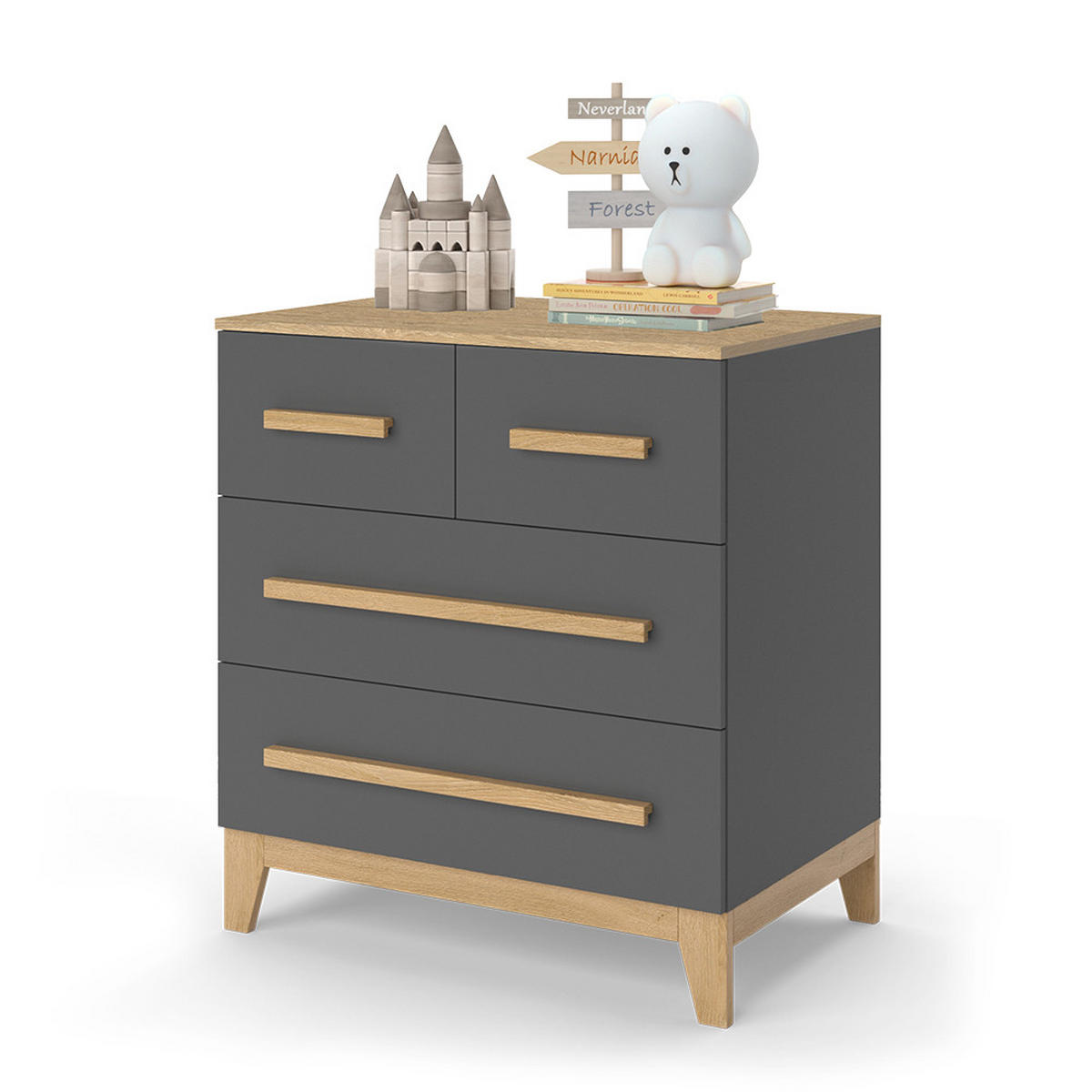 KOMMODE Malia Grau/Eiche 80 x 88 cm mit 4 Schubladen - Eichefarben/Grau, Holzwerkstoff (80/88/53.4cm) - VitaliSpa