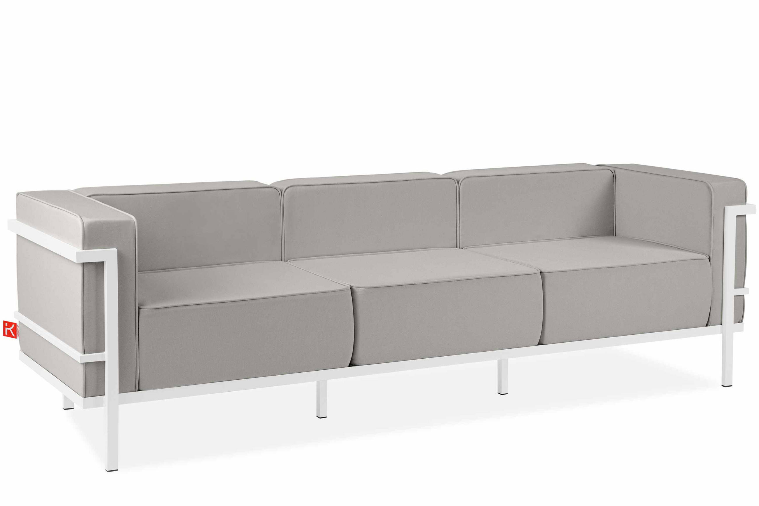 GARTENSOFA TRIGLO 3-Personen, Stahlrahmen, Modern, Weiß/Hellgrau - Hellgrau/Weiß, Textil/Metall (229/70/69cm) - KONSIMO®