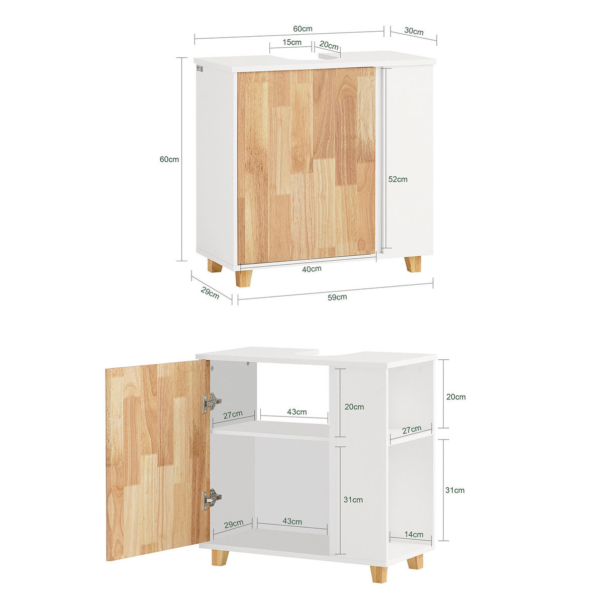 WASCHBECKENUNTERSCHRANK Weiß - Weiß, Holz/Holzwerkstoff (59/60/29cm) - SoBuy