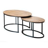 SET med 2 ovala soffbord i ekeffekt, 90 cm långa - LENNY - Askfärgad, Träbaserade material (66/60/45cm) - Calicosy