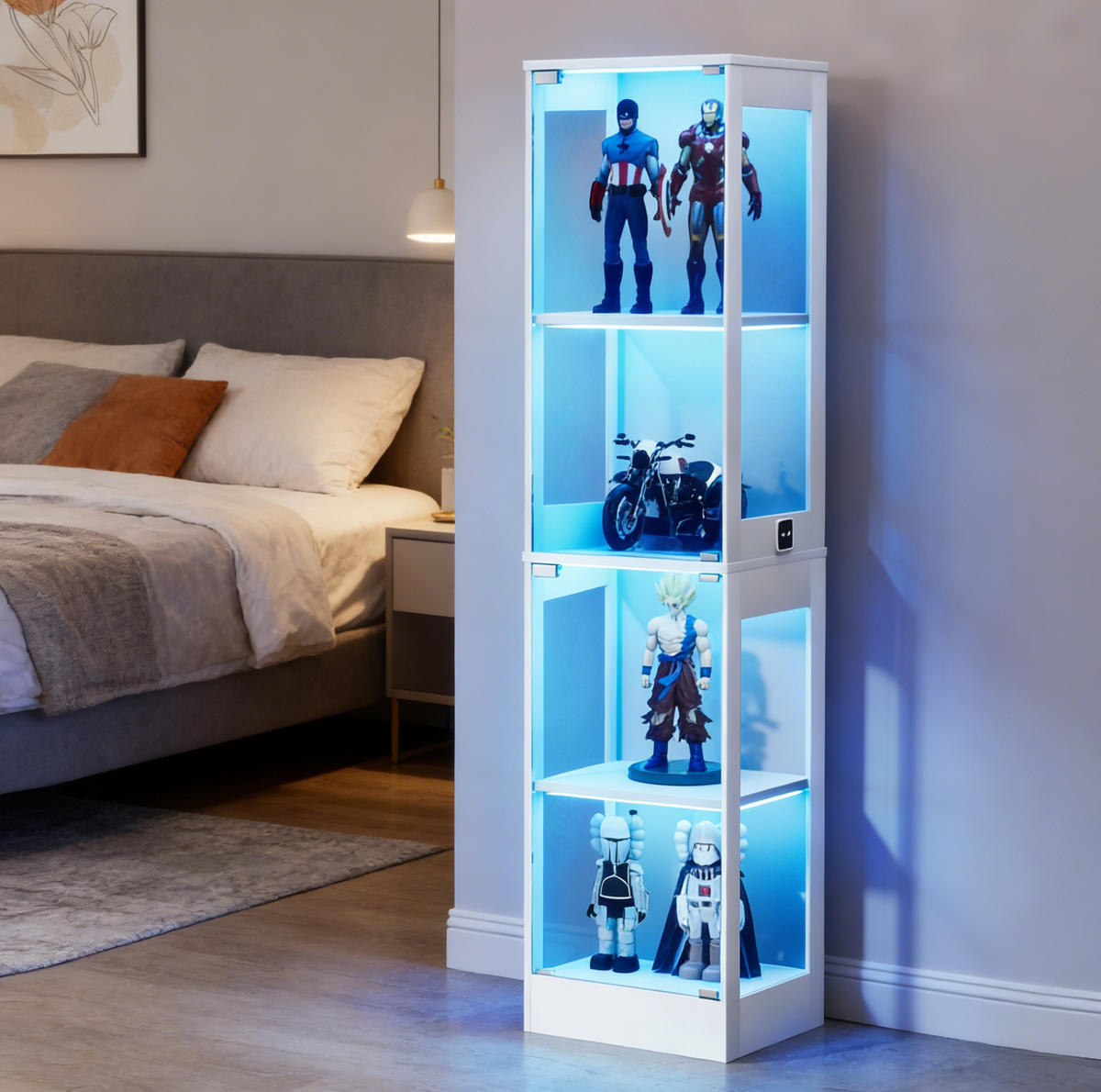 VITRINE 40/35/165 cm in Weiß mit Glastüren und LED-Beleuchtung - Weiß, Holzwerkstoff (40/165/35cm) - Flora Grace