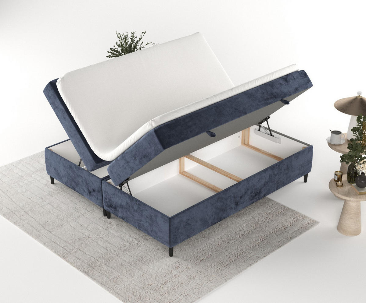BOXBETT Theo 140/200 cm Marineblau im Lotta Stoff - Schwarz/Dunkelblau, Holz/Holzwerkstoff (140/200cm) - AltaBeds