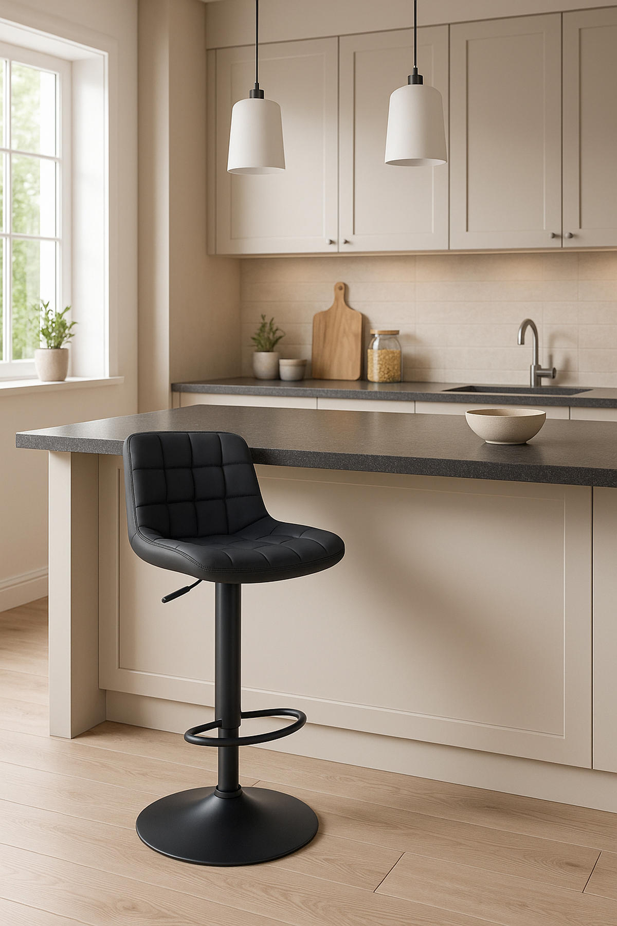 BARHOCKER 2er Set Tower Kunstleder schwarz - Schwarz, Kunststoff/Metall (48/105/54cm) - TPFLiving