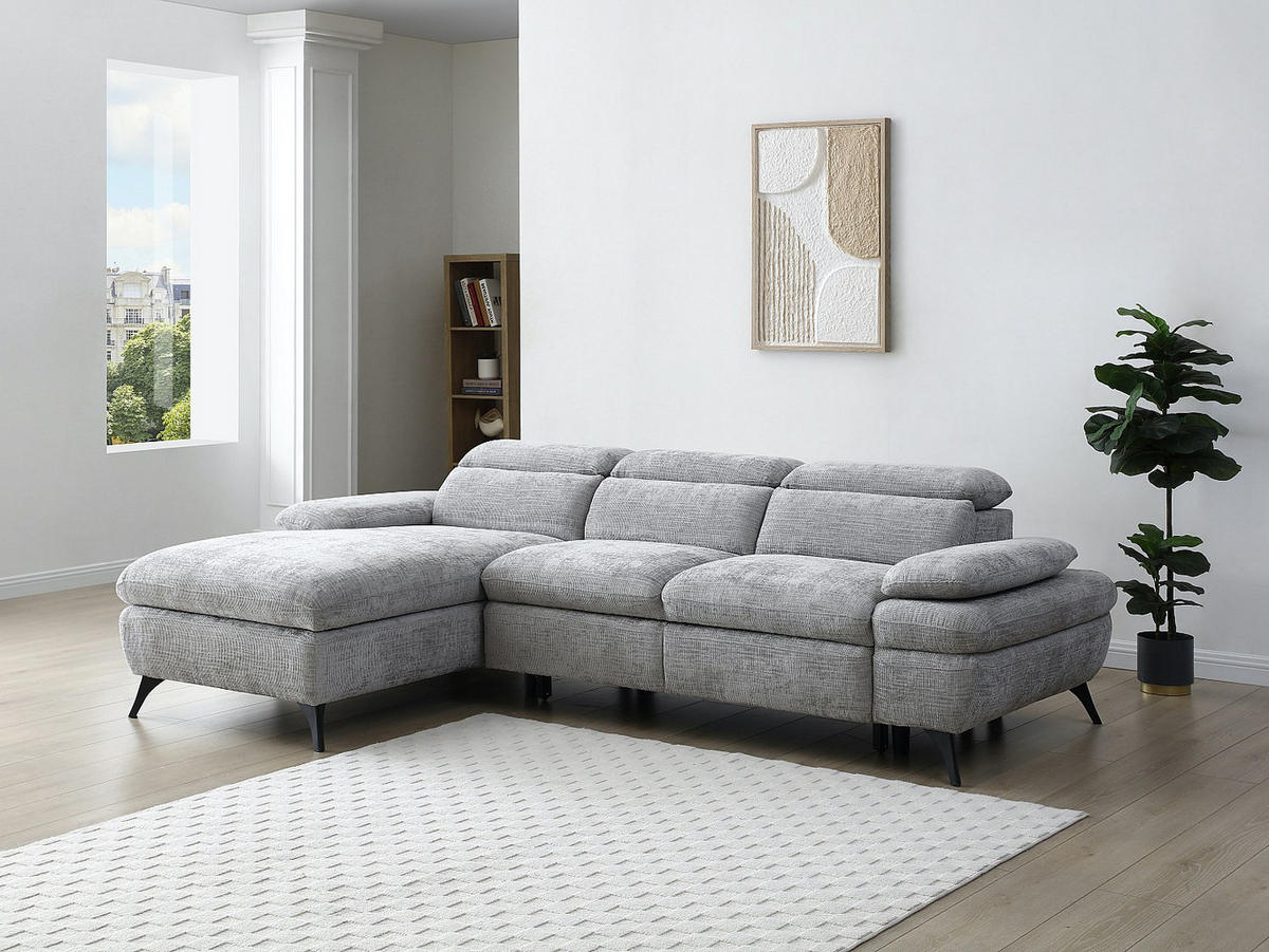 ECKSOFA mit Schlaffunktion mit Bettkasten - Ecke links - Strukturstoff - Grau - MORAVA - Grau, Textil (284/176cm) - Vente-Unique
