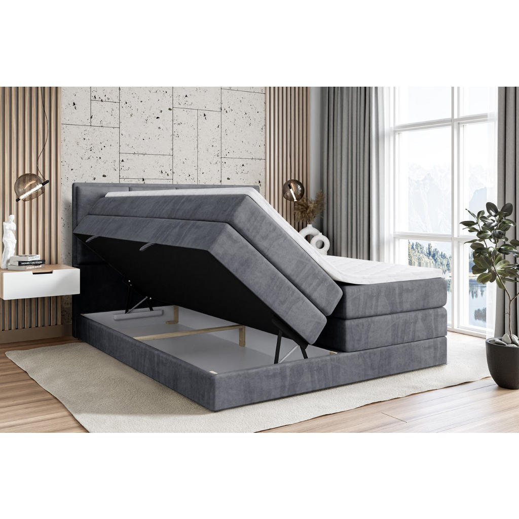 Thumbnail - Altdecor Boxspringbett, Dunkelgrau, Holzwerkstoff, Höhe ca. 37 cm, 120x200 cm, Schlafzimmer, Betten, Boxspringbetten
