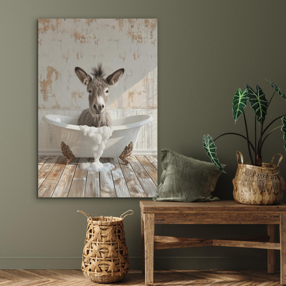 AKUSTIKPANEEL Esel - Tiere - Badewanne - Schaumstoff 70x100 cm - Weiß, Textil (70/0.9/100cm) - MuchoWow