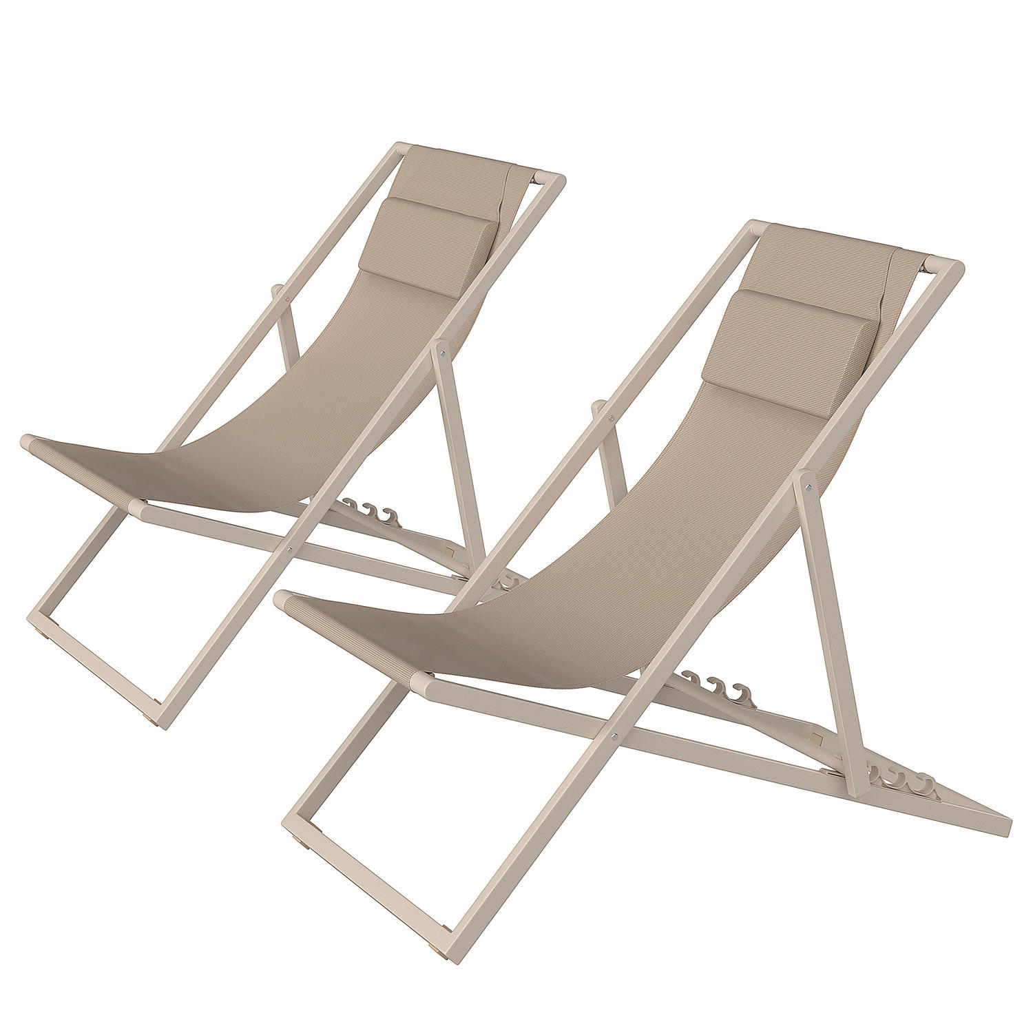 LIEGESTUHL - Stahl / Polyrattan - 2er-Set - Beige, Textil/Metall (63/93/104cm) - home24
