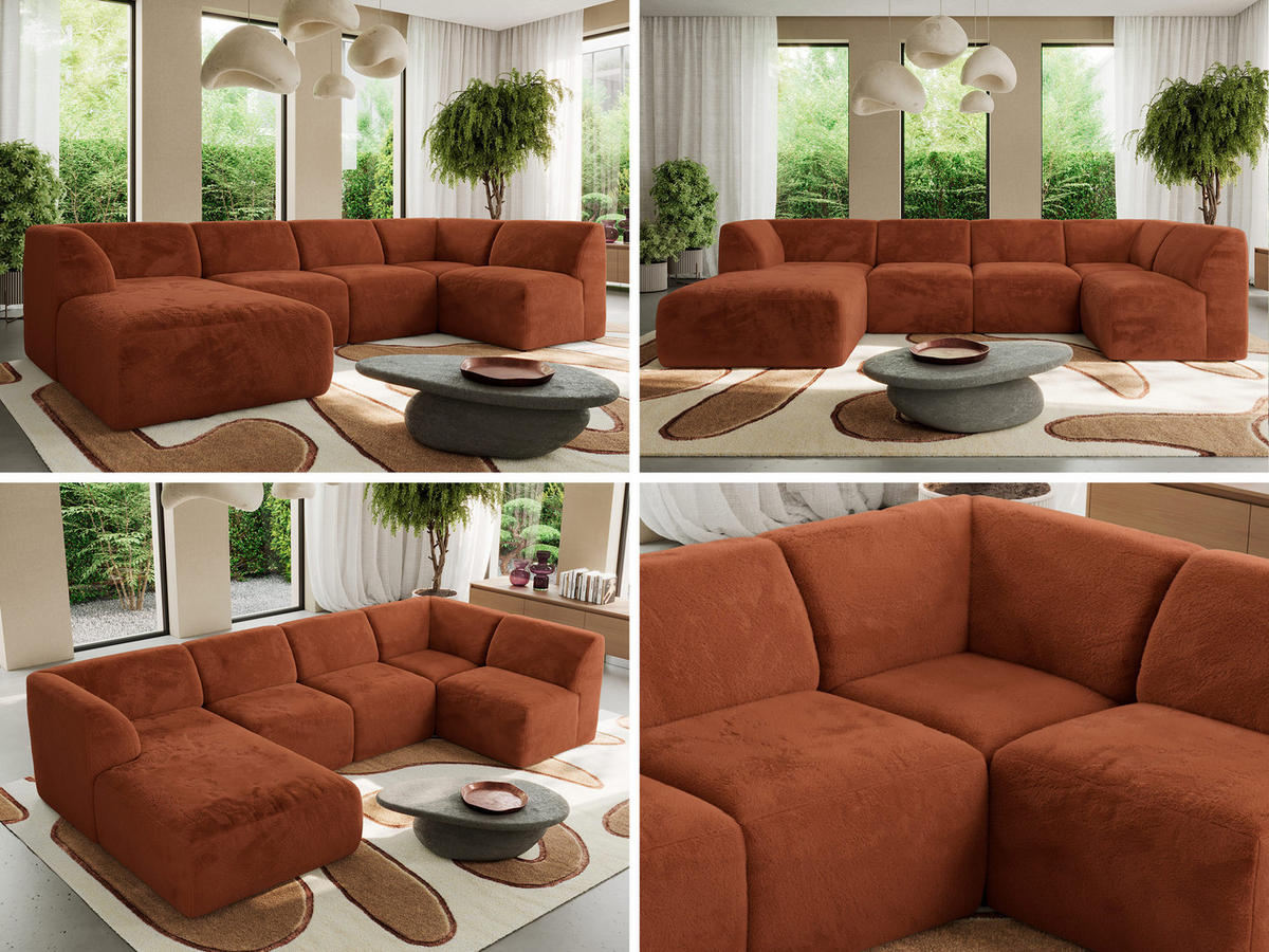 WOHNLANDSCHAFT MODARO U 5M - Orange Plüsch - Links - Schwarz/Orange, Textil (180/78/345cm) - MKS