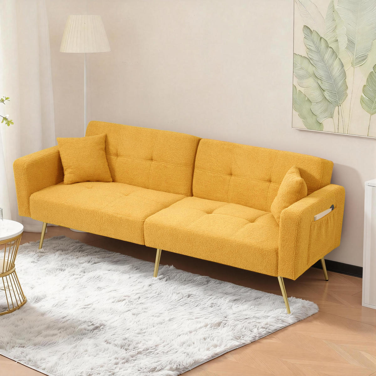 SCHLAFSOFA Lammwollstoff mit verstellbarer Rückenlehne 105–180 Grad Gelb 175/64/72 cm - Gelb, Textil (64/72/175cm) - Redom