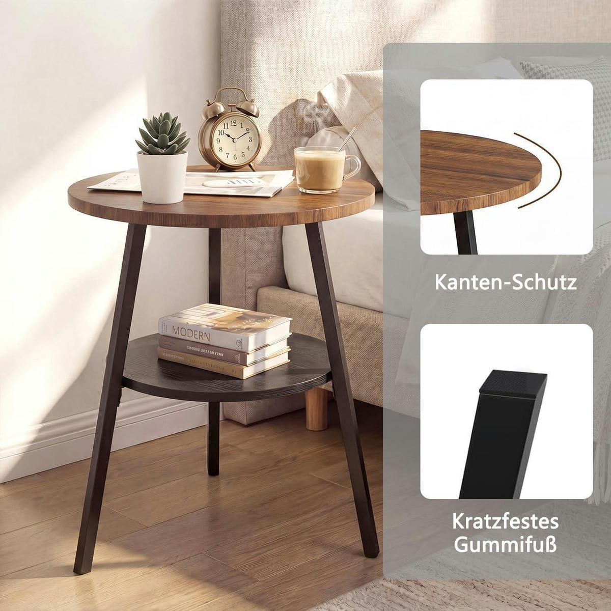 BEISTELLTISCH Rund Nussbaumoptik 55 cm - Braun, Holzwerkstoff (39.4/39.4/55cm)