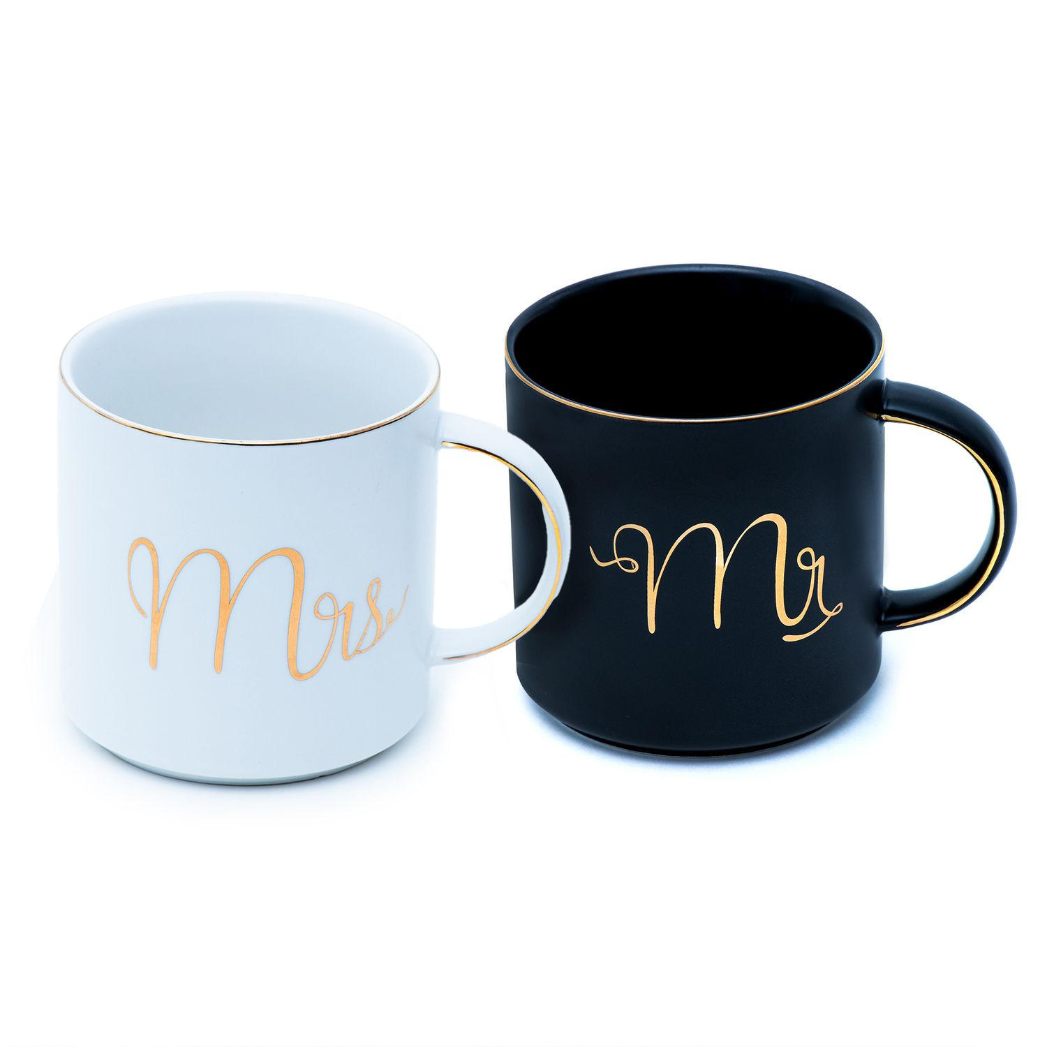 KAFFEETASSE mit Goldrand und Aufschrift Mrs & Mr 300 ml (2-tlg.) - Schwarz, Keramik (0.3L) - Intirilife