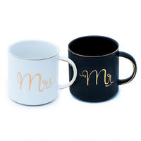 KAFFEETASSE mit Goldrand und Aufschrift Mrs & Mr 300 ml (2-tlg.) - Schwarz, Keramik (0.3L) - Intirilife