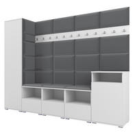 GARDEROBE NELA XI 250 cm (Modulare Flurmöbel Weiß mit Sitzpolster Dunkelgrau 15 Großes Set) - Dunkelgrau/Silberfarben, Holz/Holzwerkstoff (250/187/40cm) - Ravio