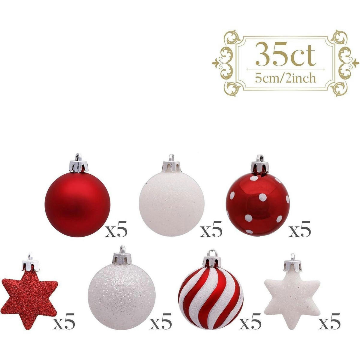 WEIHNACHTSKUGELN 35-teiliges Set 5 cm Rot Weiß - Multicolor, Kunststoff (5/5/5cm)