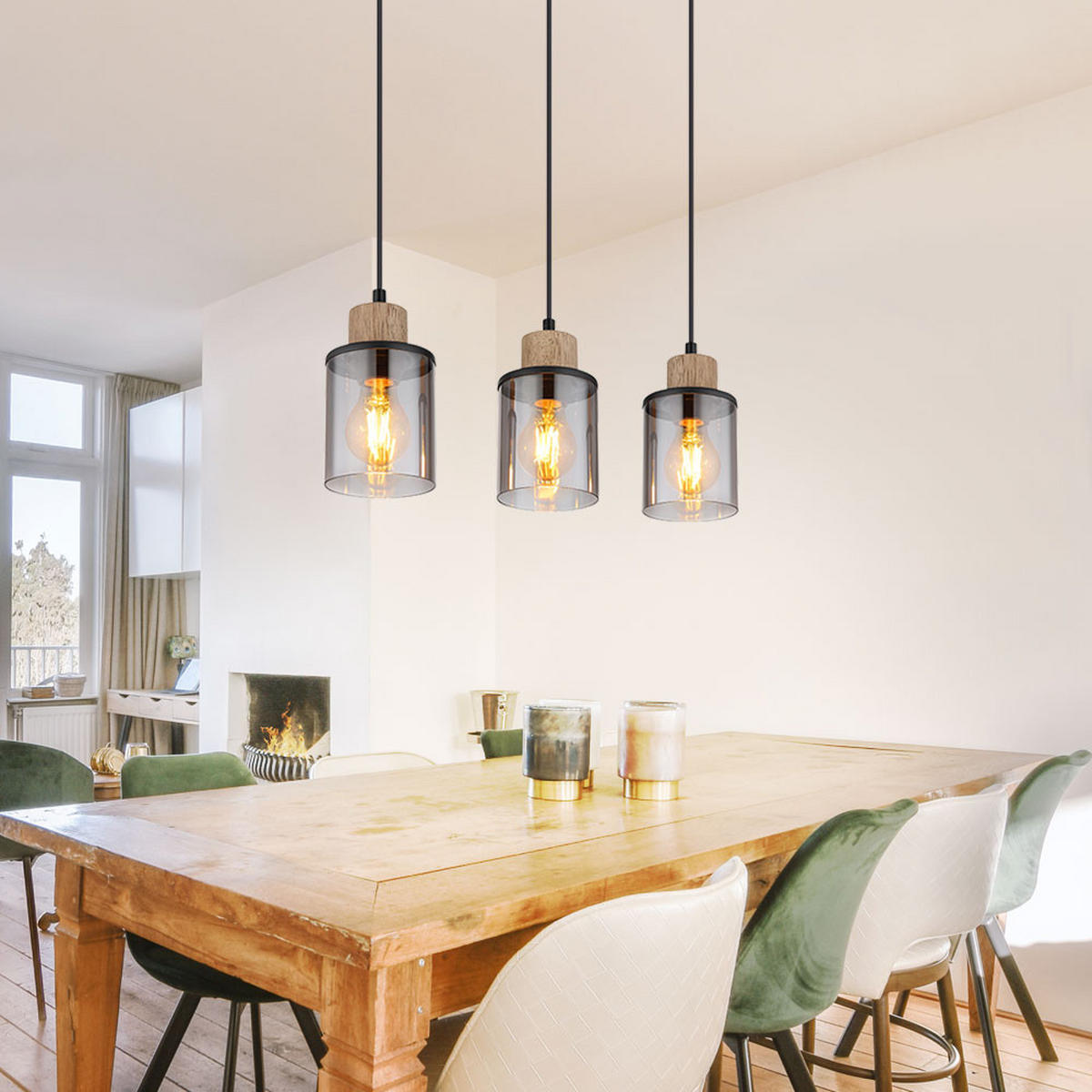 HÄNGELEUCHTE REID Holz Braun Grau - Grau, Holz (55/10/120cm) - Globo Lighting