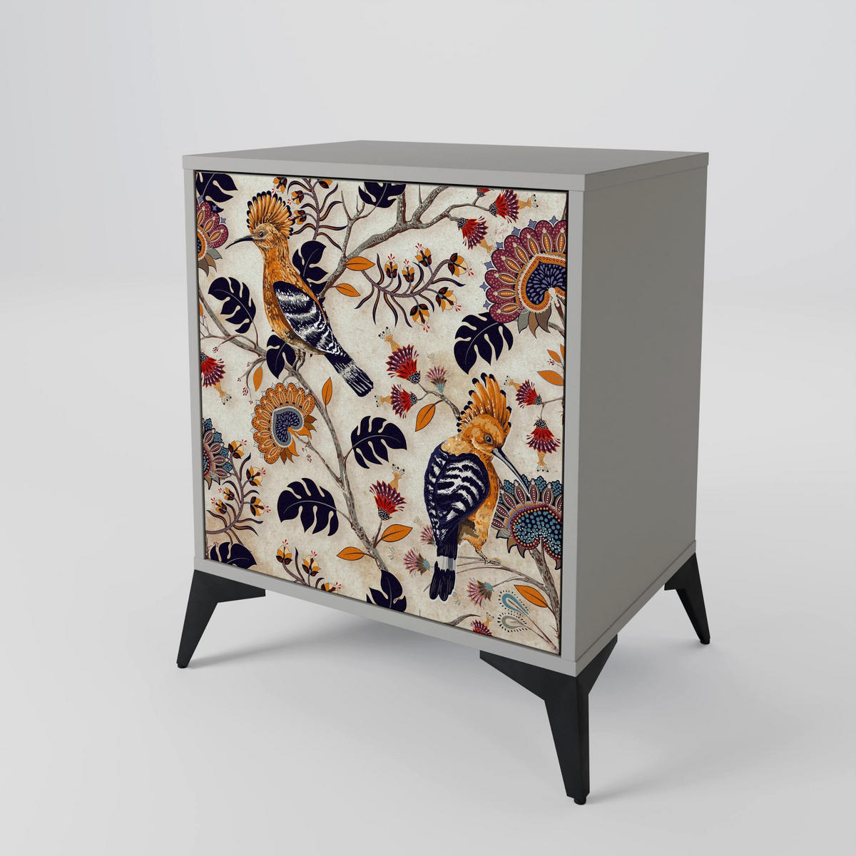 SIDEBOARD EMINENT HOOPOE, Grau, 57,5x42x77,5 cm, Schräge Buchenholzfüße - Buchefarben/Multicolor, Holzwerkstoff/Buchenholz (57.5/77.5/42cm) - SpaceRebels