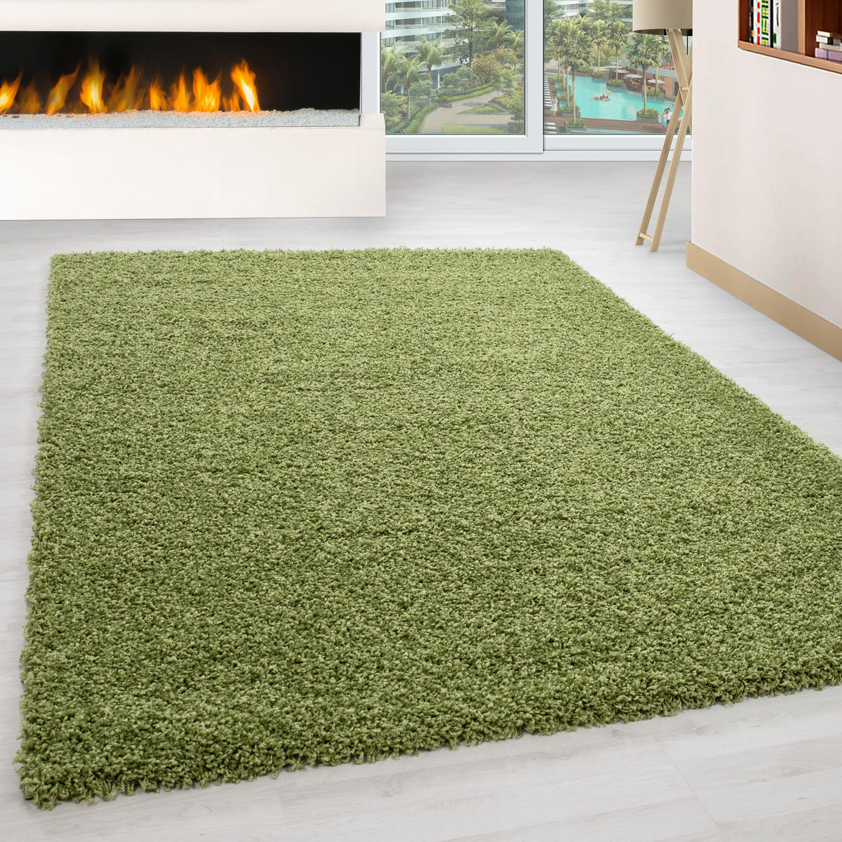 TEPPICH Hochflor Unifarben Polypropylen Wohnzimmer Shaggy Grün Läufer 100x200 - Grün, Textil (100/200cm) - KADIMA DESIGN