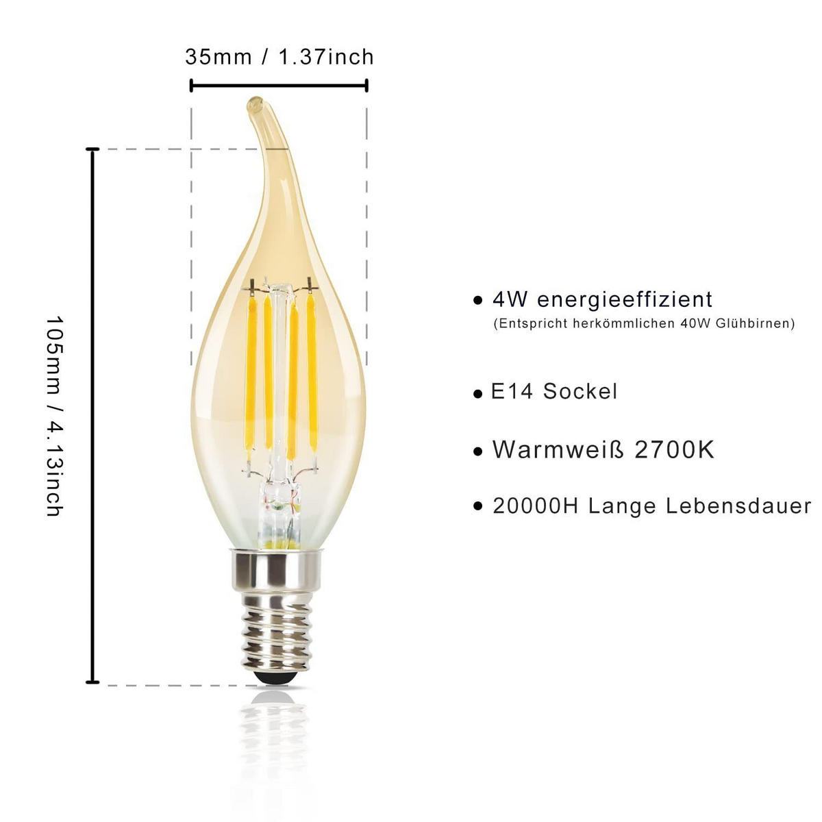 LED žárovky E27 4W (sada 6 ks) - průhledná, sklo (3.5/10.5cm) - Nettlife